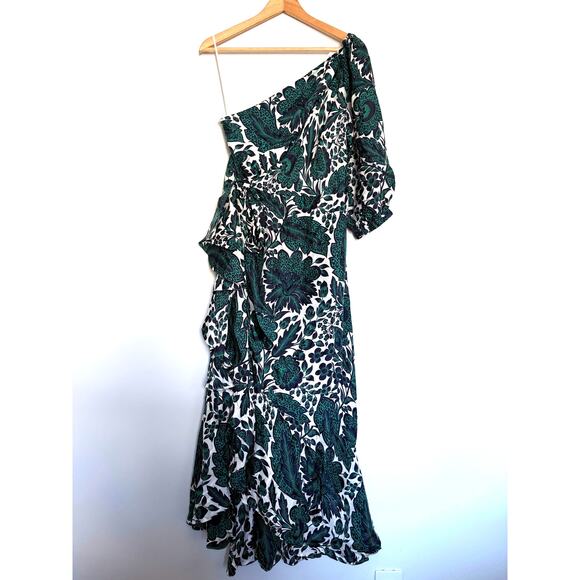 J CREW COLLECTION emerald green white floral paisley long ruffle maxi dress - Picture 3 of 15